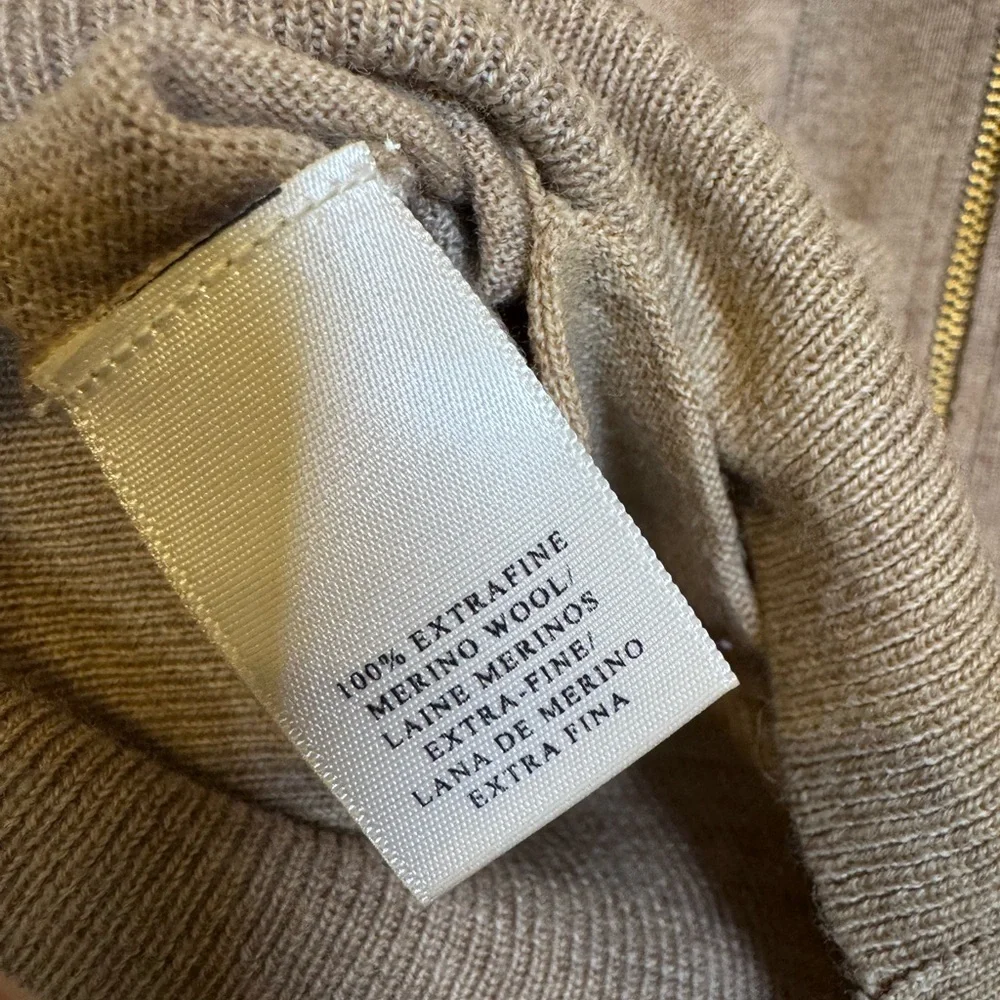 Ann Taylor Long Sleeve Beige Sweater w/ Gold Zip Up and Pocket Details 100% Wool - Picture 16 of 16